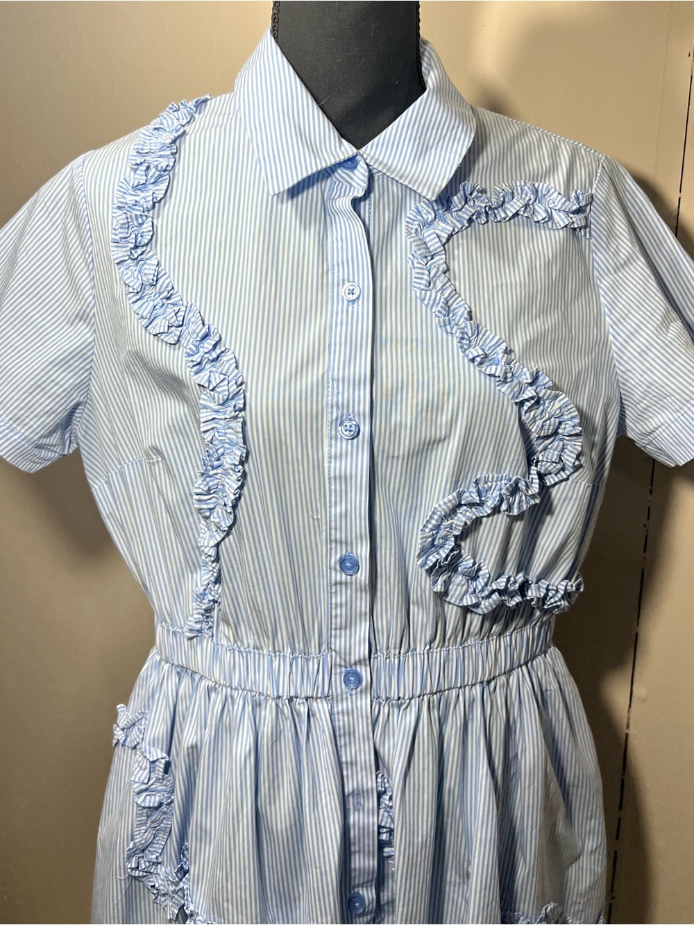 kate spade Light Blue Pinstripe Ruffle Button-Front Dress